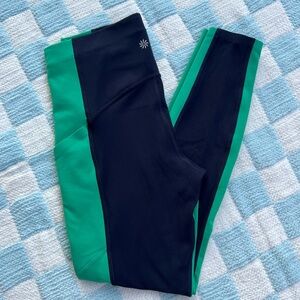 Athleta Green and Black Leggings Stretchy Color-Block Design